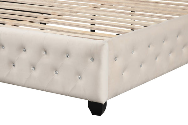 English Elm Sophia Crystal Tufted Queen Bed In Cream - Elegant Solid Wood Frame With Luxe Upholstery & Glam Style B009S01830-GIGA