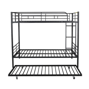 English Elm Full Over Iron Bunk Bed with Pull Out Trundle Three Sleeper Kids Guest Room Black LT000249AAB