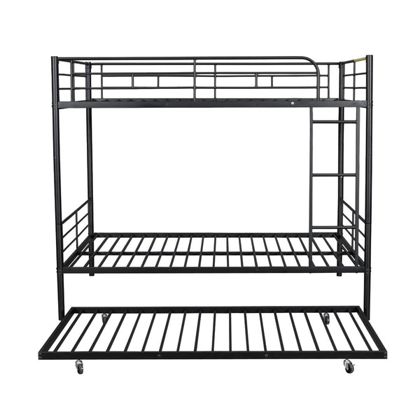 English Elm Full Over Iron Bunk Bed with Pull Out Trundle Three Sleeper Kids Guest Room Black LT000249AAB