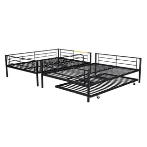 English Elm Full Over Iron Bunk Bed with Pull Out Trundle Three Sleeper Kids Guest Room Black LT000249AAB