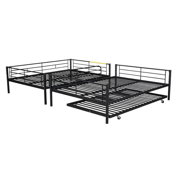 English Elm Full Over Iron Bunk Bed with Pull Out Trundle Three Sleeper Kids Guest Room Black LT000249AAB
