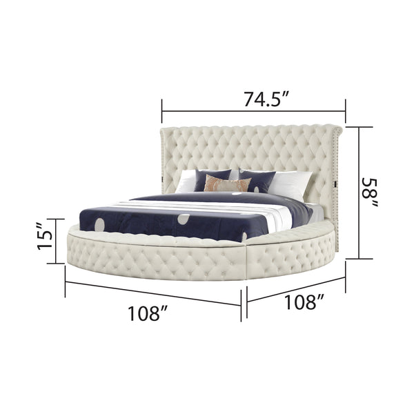 English Elm Modern Hazel Queen 5PC Bedroom Set Velvet Tufted Headboard Footboard USB Ports Speakers Cream B009S02075
