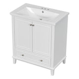 English Elm 30" Bathroom Vanity With Sink Combo, Multi-Functional Bathroom Cabinet With Doors and Drawer, Solid Frame and Mdf Board, White