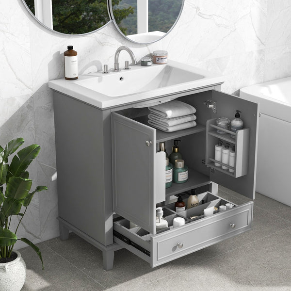 English Elm 30" Bathroom Vanity With Durable Sink Combo, Stylish Grey Cabinet, Functional Storage & Adjustable Shelf SY999606AAE