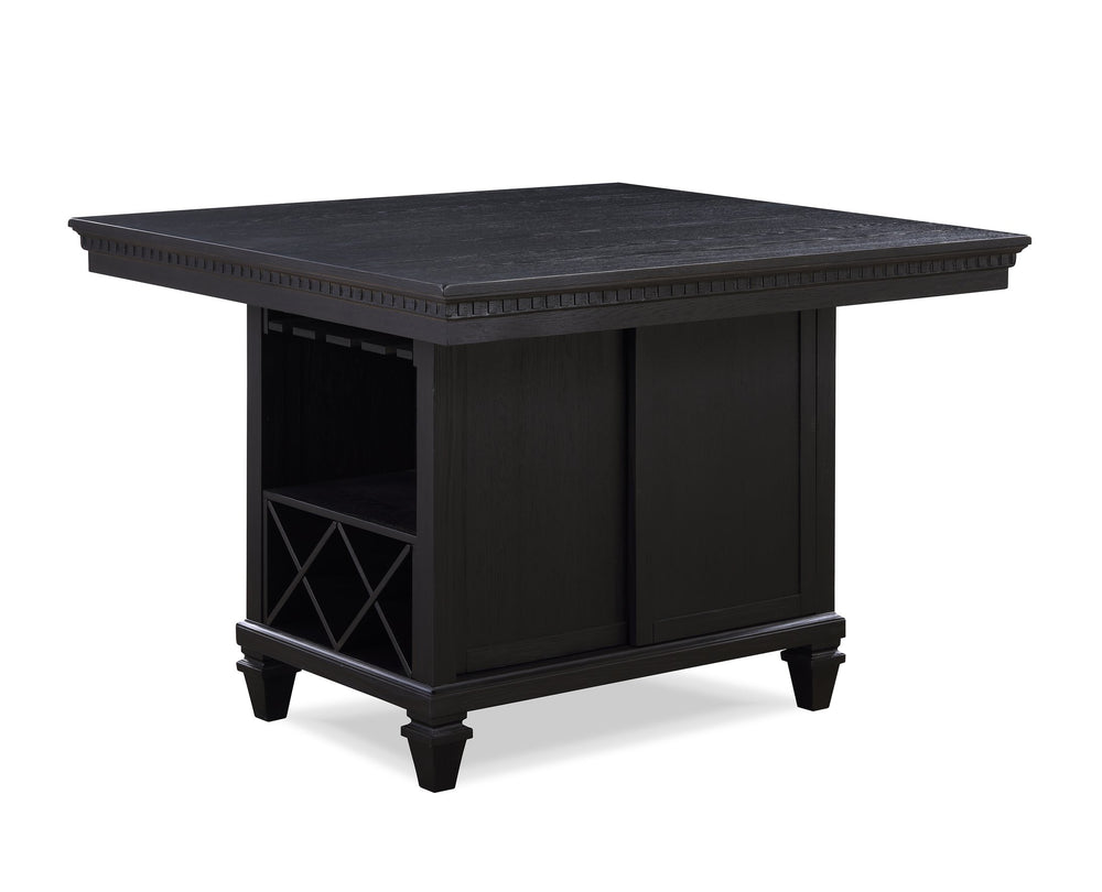English Elm 1pc Charcoal Black Counter Height Dining Table with Built-In Wine Storage, Distressed Vintage Farmhouse Trim B011S00608