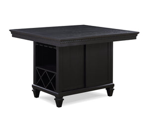 English Elm 1pc Charcoal Black Counter Height Dining Table with Built-In Wine Storage, Distressed Vintage Farmhouse Trim B011S00608