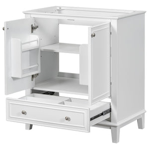 English Elm 30" Bathroom Vanity Base Only Modern Freestanding Cabinet with Doors Drawer Solid Wood MDF Frame, Paint Finish White WF306250AAK