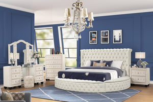 English Elm Hazel Glamorous 5Pc Queen Vanity Bedroom Set With Usb Ports, Velvet Upholstery & Ample Storage B009S02077