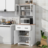 Wooden Kitchen Cabinet - White Pantry Storage Microwave Glass Doors Drawer