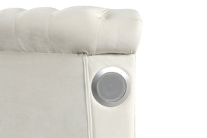 English Elm Hazel Modern King Bed With Usb Chargers, Plush Cream Velvet & Built-In Storage For Stylish Living B009S01914