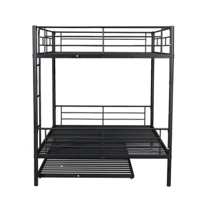 English Elm Full Over Iron Bunk Bed with Pull Out Trundle Three Sleeper Kids Guest Room Black LT000249AAB