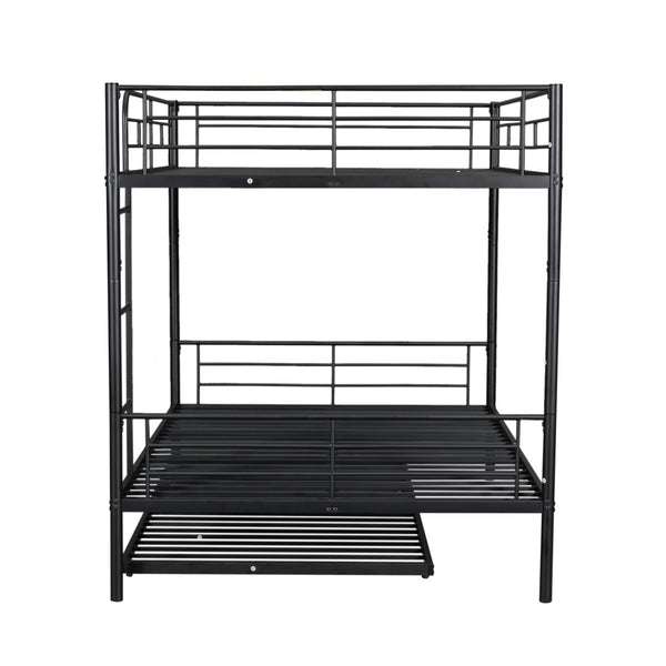 English Elm Full Over Iron Bunk Bed with Pull Out Trundle Three Sleeper Kids Guest Room Black LT000249AAB