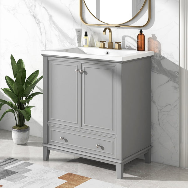 English Elm 30" Bathroom Vanity With Durable Sink Combo, Stylish Grey Cabinet, Functional Storage & Adjustable Shelf SY999606AAE