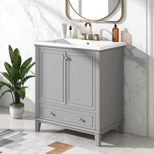 English Elm 30" Bathroom Vanity With Sink Combo, Multi-Functional Bathroom Cabinet With Doors and Drawer, Solid Frame and Mdf Board, Grey