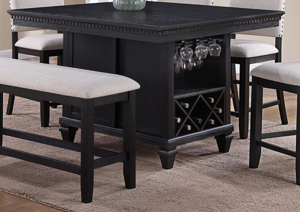 English Elm 1pc Charcoal Black Counter Height Dining Table with Built-In Wine Storage, Distressed Vintage Farmhouse Trim B011S00608