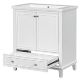 English Elm 30" Bathroom Vanity With Sink Combo, Multi-Functional Bathroom Cabinet With Doors and Drawer, Solid Frame and Mdf Board, White (Old Sku:Sy999606Aak)