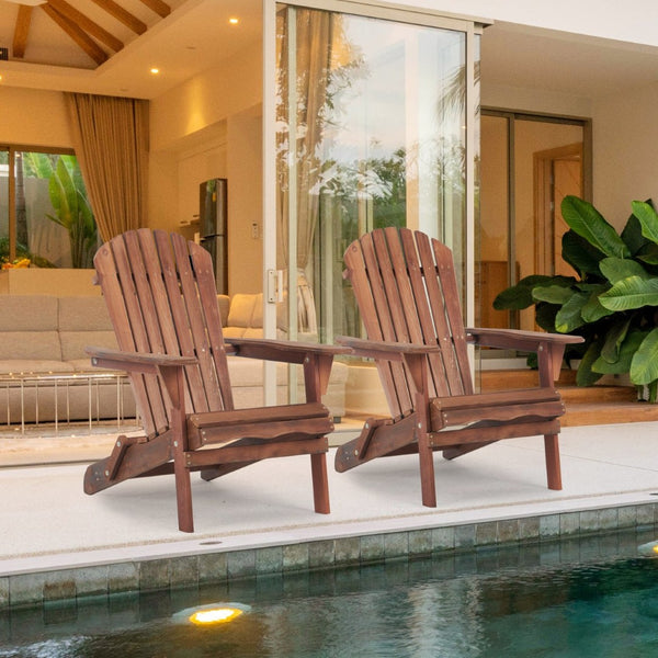 English Elm Wooden Hemlock Adirondack Folding Chair Set Solid Slatted Patio Seating for Two W1390124961