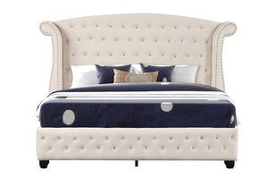 English Elm Sophia Crystal Tufted Queen 5 Pc Bedroom Set, Solid Wood In Cream - Glamorous Vanity & Storage Solutions B009S01974-GIGA