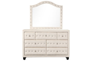 English Elm Sophia Crystal Tufted Velvet Mirror in Cream — Hollywood Regency Glam, Durable Wood Frame, Elegant Reflection G150108591