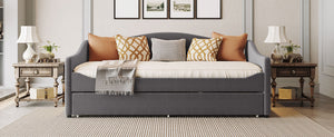 English Elm Teddy Twin Upholstered Daybed with Trundle and Embossed Stripe Accents, Plush Teddy Fleece Comfort Gray SF000065AAE