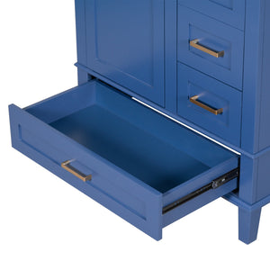 English Elm 30" Modern Bathroom Vanity with Solid Wood Frame, Ceramic Sink, Gold Handles & Soft-Close Storage Blue WF321698AAC