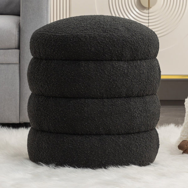 English Elm 006-soft Boucle Round Accent Stool Textured Footrest for Living Room or Bedroom W527121865