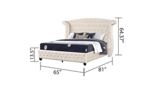 English Elm Sophia Crystal Tufted Queen Bed In Cream - Elegant Solid Wood Frame With Luxe Upholstery & Glam Style B009S01830-GIGA
