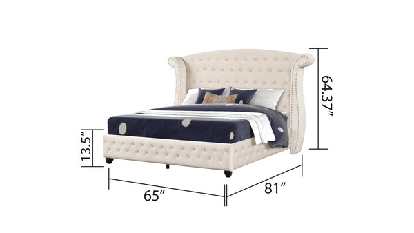 English Elm Sophia Crystal Tufted Queen Bed In Cream Upholstered Wood Frame For Glamorous Bedroom Style B009S01032-GIGA