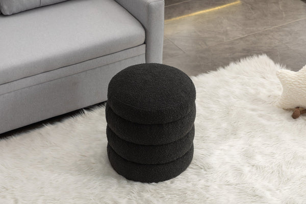 English Elm 006-soft Boucle Round Accent Stool Textured Footrest for Living Room or Bedroom W527121865