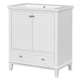 English Elm 30" Bathroom Vanity With Sink Combo, Multi-Functional Bathroom Cabinet With Doors and Drawer, Solid Frame and Mdf Board, White (Old Sku:Sy999606Aak)