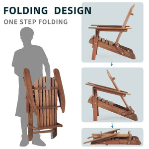 English Elm Wooden Hemlock Adirondack Folding Chair Set Solid Slatted Patio Seating for Two W1390124961