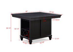 English Elm 1pc Charcoal Black Counter Height Dining Table with Built-In Wine Storage, Distressed Vintage Farmhouse Trim B011S00608