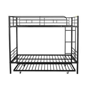 English Elm Full Over Iron Bunk Bed with Pull Out Trundle Three Sleeper Kids Guest Room Black LT000249AAB