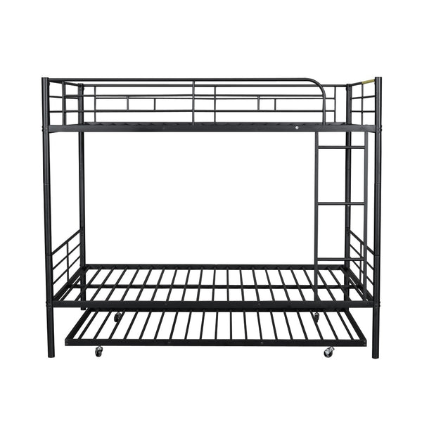 English Elm Full Over Iron Bunk Bed with Pull Out Trundle Three Sleeper Kids Guest Room Black LT000249AAB