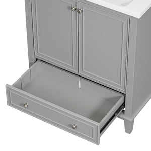 English Elm 30" Bathroom Vanity Base Only Modern Freestanding Cabinet with Doors Drawer Solid Wood MDF Frame, Paint Finish Grey WF306250AAE