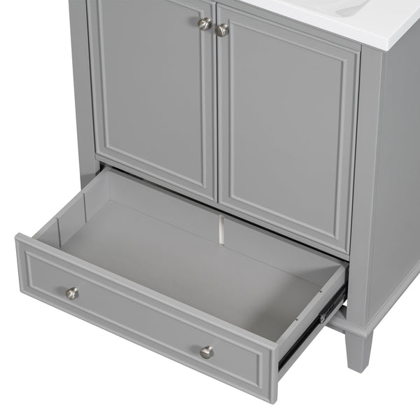 English Elm 30" Bathroom Vanity Base Only Modern Freestanding Cabinet with Doors Drawer Solid Wood MDF Frame, Paint Finish Grey WF306250AAE