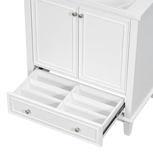 English Elm 30" Bathroom Vanity Base Only Modern Freestanding Cabinet with Doors Drawer Solid Wood MDF Frame, Paint Finish White WF306250AAK