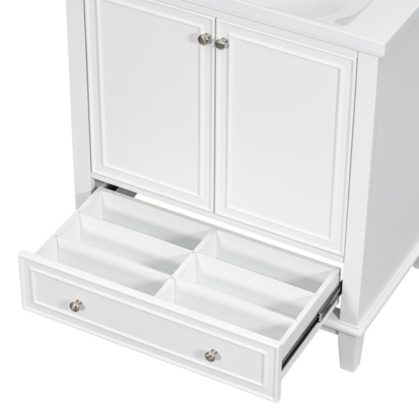 English Elm 30" Bathroom Vanity Base Only Modern Freestanding Cabinet with Doors Drawer Solid Wood MDF Frame, Paint Finish White WF306250AAK