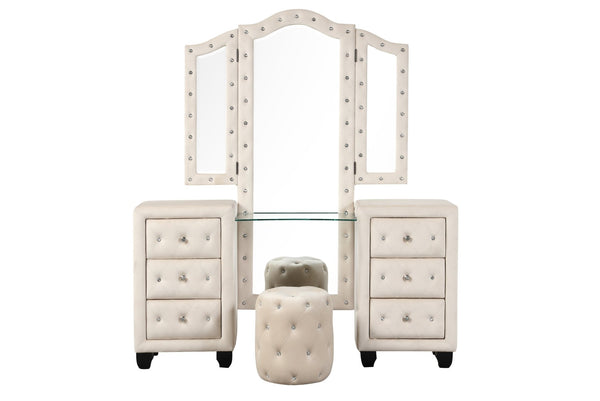 English Elm Sophia Crystal Tufted 5-Piece King Bedroom Set In Cream - Glamorous Vanity & Storage Options Included B009S01973-GIGA
