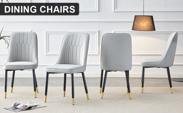 English Elm Modern PU Faux Leather Dining Chair Set – Sleek High-Back Upholstered Side Chairs for Kitchen, Office, Patio, Vanity (4) Light Gray W1151P147209