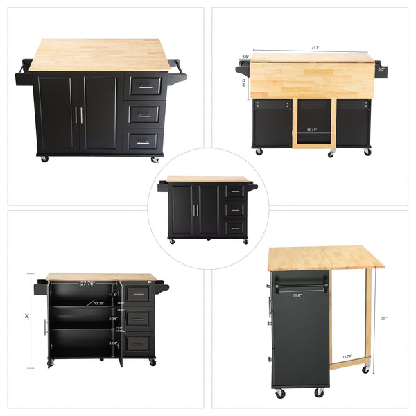 English Elm Kitchen Island & Cart - Mobile Rubber Wood Workstation With Ample Storage, Spice Rack & Towel Holder W420S00004