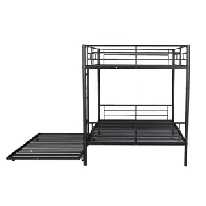 English Elm Full Over Iron Bunk Bed with Pull Out Trundle Three Sleeper Kids Guest Room Black LT000249AAB
