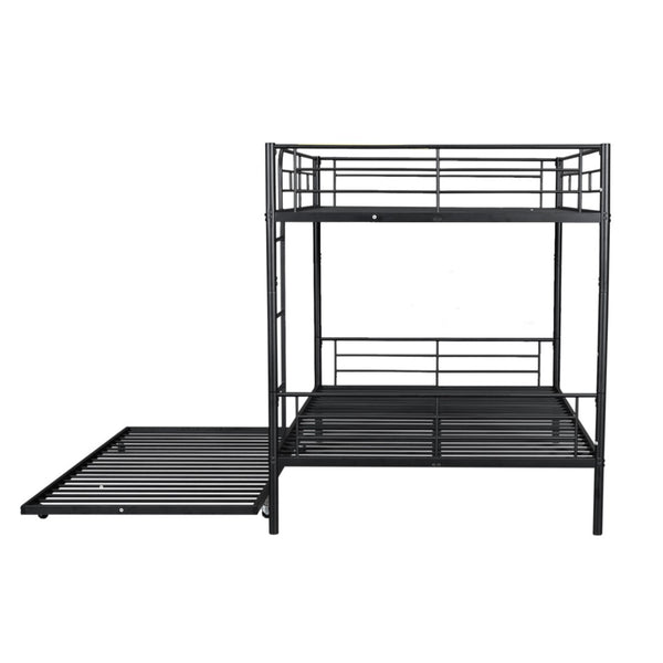 English Elm Full Over Iron Bunk Bed with Pull Out Trundle Three Sleeper Kids Guest Room Black LT000249AAB