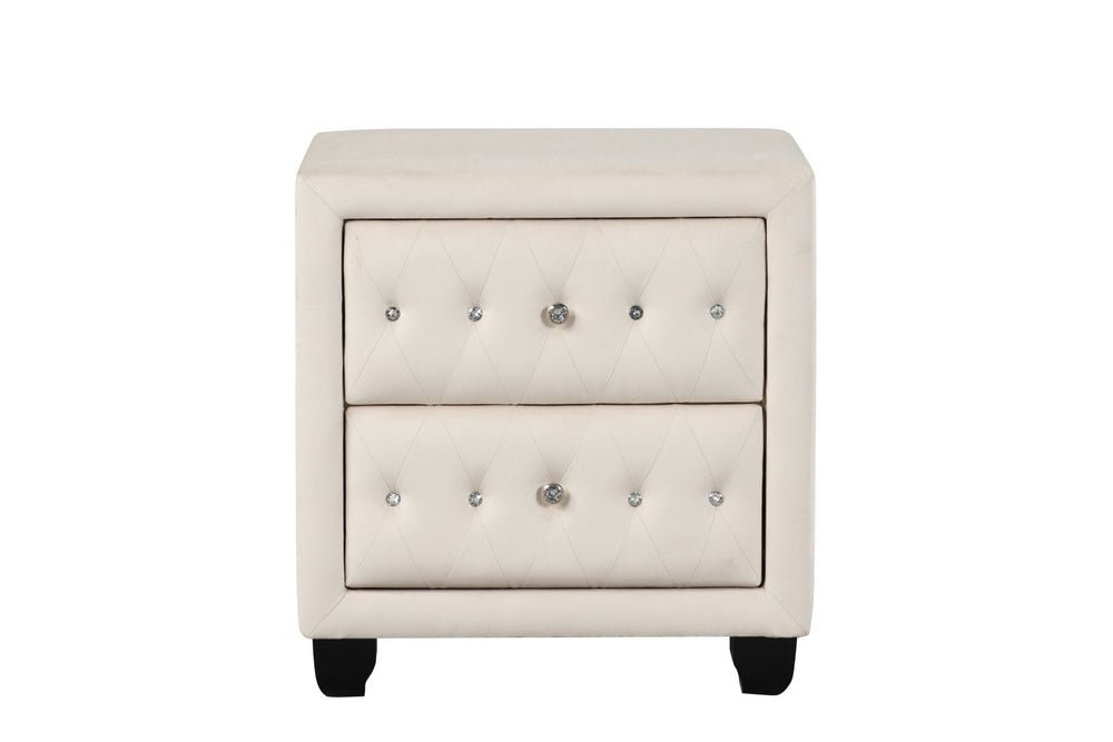 English Elm Sophia Crystal Tufted Queen 5 Pc Bedroom Set, Solid Wood In Cream - Glamorous Vanity & Storage Solutions B009S01974-GIGA