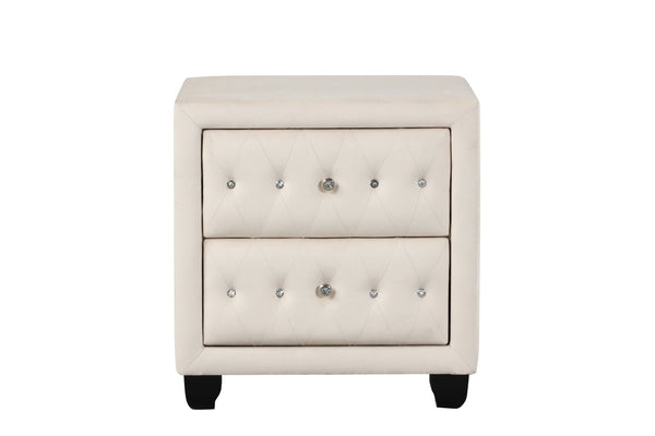 English Elm Sophia Crystal Tufted Queen 5 Pc Bedroom Set, Solid Wood In Cream - Glamorous Vanity & Storage Solutions B009S01974-GIGA