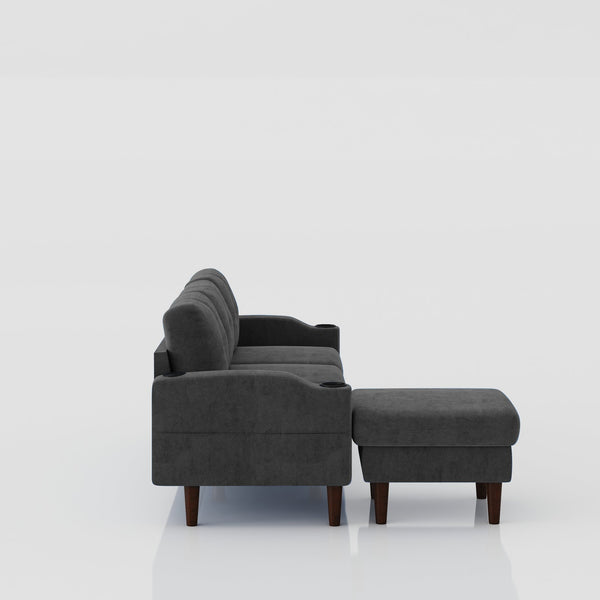 English Elm Convertible Convertible sofa with USB port, cup holder, storage ottoman and durable metal frame for compact spaces Dark Gray W2012126502