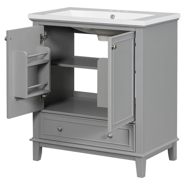 English Elm 30" Bathroom Vanity With Durable Sink Combo, Stylish Grey Cabinet, Functional Storage & Adjustable Shelf SY999606AAE
