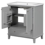 English Elm 30" Bathroom Vanity With Sink Combo, Multi-Functional Bathroom Cabinet With Doors and Drawer, Solid Frame and Mdf Board, Grey