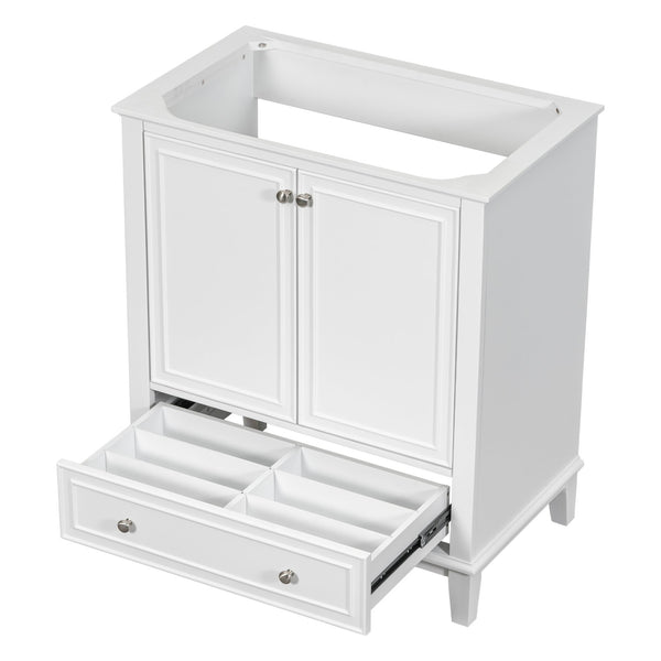 English Elm 30" Bathroom Vanity Base Only Modern Freestanding Cabinet with Doors Drawer Solid Wood MDF Frame, Paint Finish White WF306250AAK