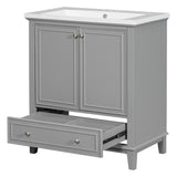 English Elm 30" Bathroom Vanity With Sink Combo, Multi-Functional Bathroom Cabinet With Doors and Drawer, Solid Frame and Mdf Board, Grey